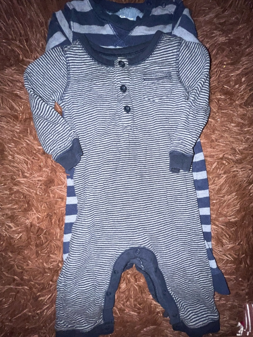 Two Striped Navy and Gray Baby One-Piece Rompers